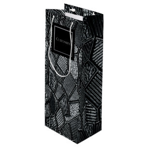 Personalized Dark Grey Mosaic Glass Wine Gift Bag