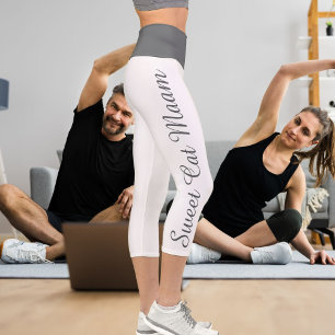 Personalized Dark Grey White Custom Text Diy Yoga Capri Leggings