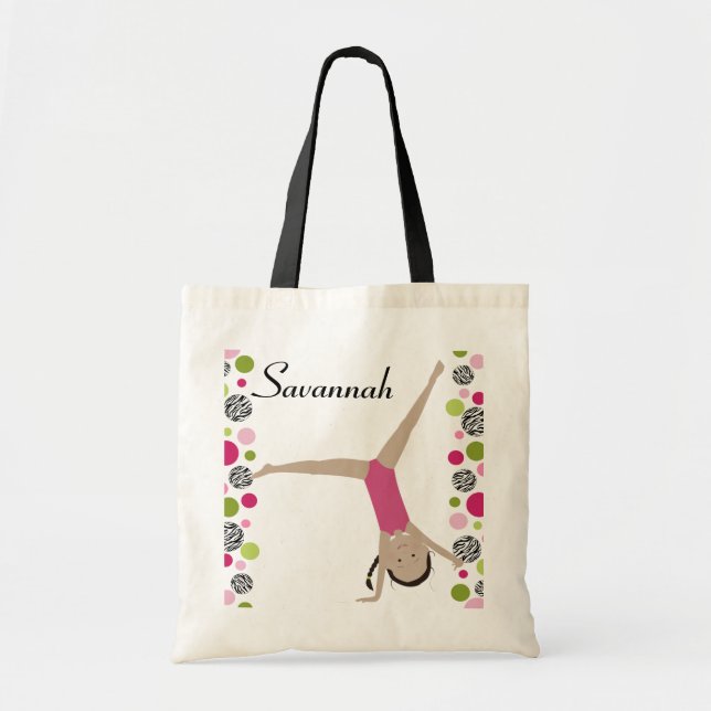 Personalized Dark Hair Little Gymnast Pinks Tote Bag (Front)