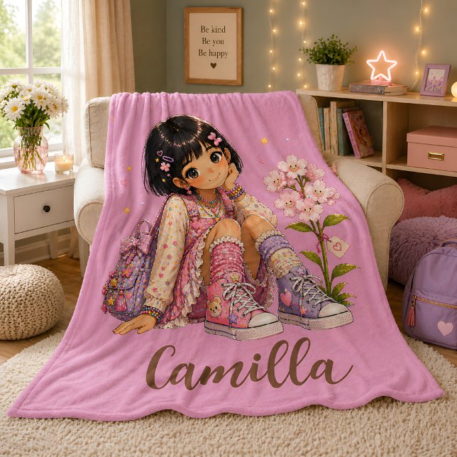 Personalized Dark Haired Girl Name Fleece Blanket (Creator Uploaded)