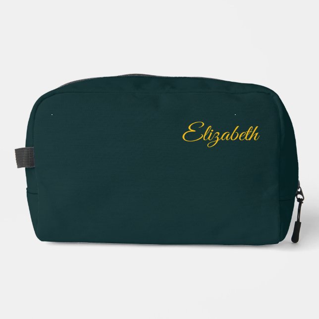 Personalized Dark Jungle Green Classic Solid Plain Dopp Kit (Front)