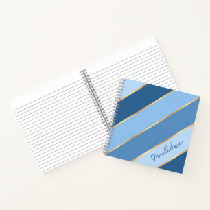 Personalized Dark Medium Light Blue Gold Stripe Notebook