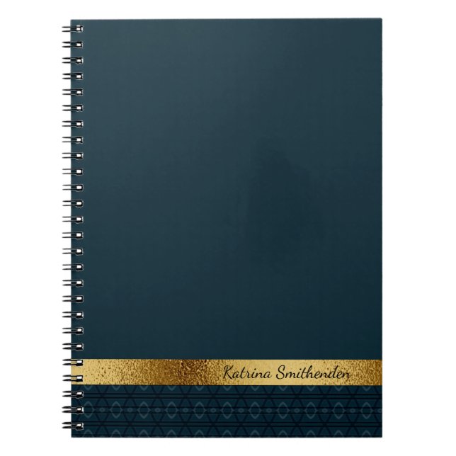 Personalized Dark Navy Blue and Gold Notebook (Front)
