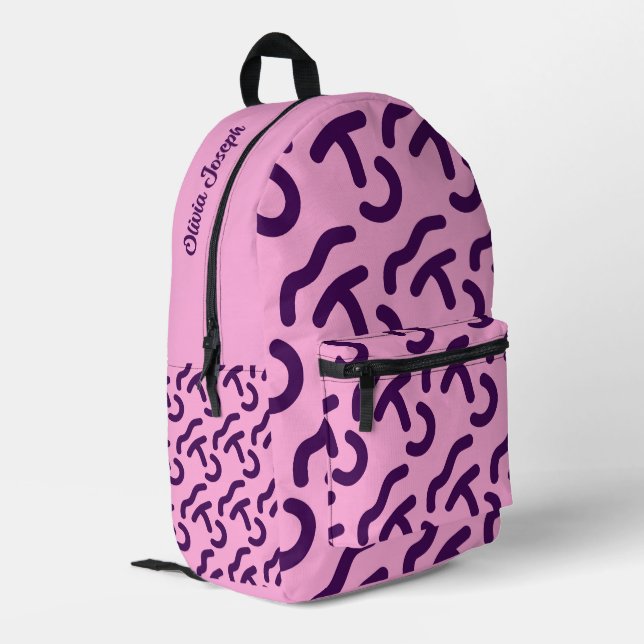 Personalized Dark Neon/Pink Fun Pattern Printed Backpack (Back Corner Left)