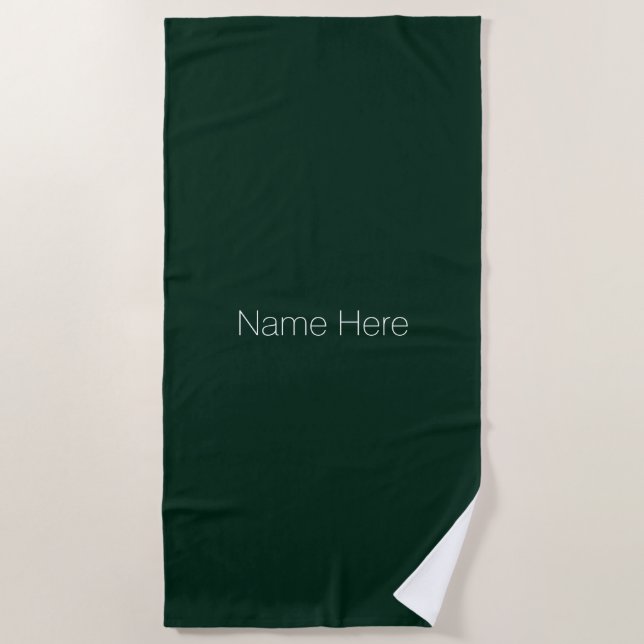 Personalized dark pine green custom name monogram  beach towel (Front)