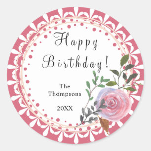 Personalized Dark Pink & White Floral Classic Round Sticker