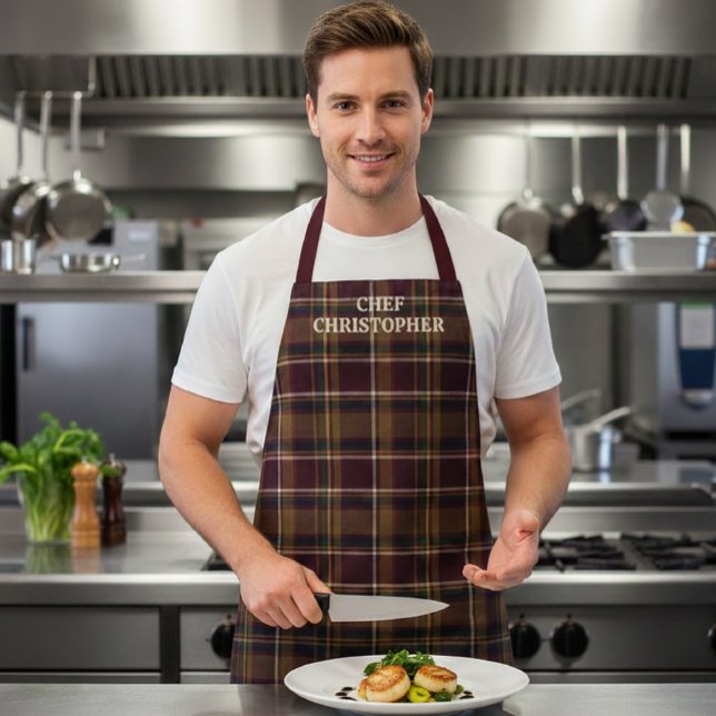 Personalized Dark Plaid Chef Apron (Creator Uploaded)