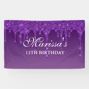 Personalized Dark Purple Dripping Glitter Birthday Banner