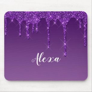 Personalized Dark Purple Dripping Glitter Mouse Pad