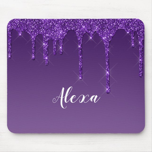 Personalized Dark Purple Dripping Glitter Mouse Pad (Front)