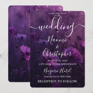 Personalized Dark Purple Flowers Wedding Invitation