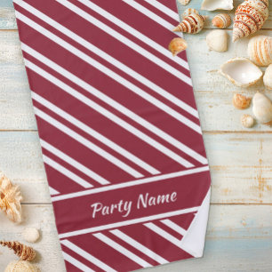 Personalized Dark Red and White Stripes Beach Towel