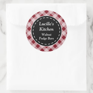Personalized Dark Red Gingham Stickers