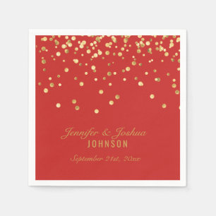 Personalized Dark RED Gold Confetti Wedding Napkin