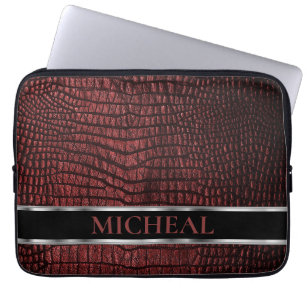 Personalized Dark Red Leather  Laptop Sleeve