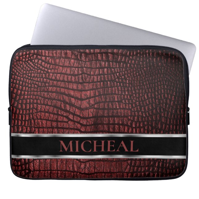 Personalized Dark Red Leather  Laptop Sleeve (Front)