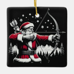 Personalized Dark Santa Doing Archery Ceramic Ornament