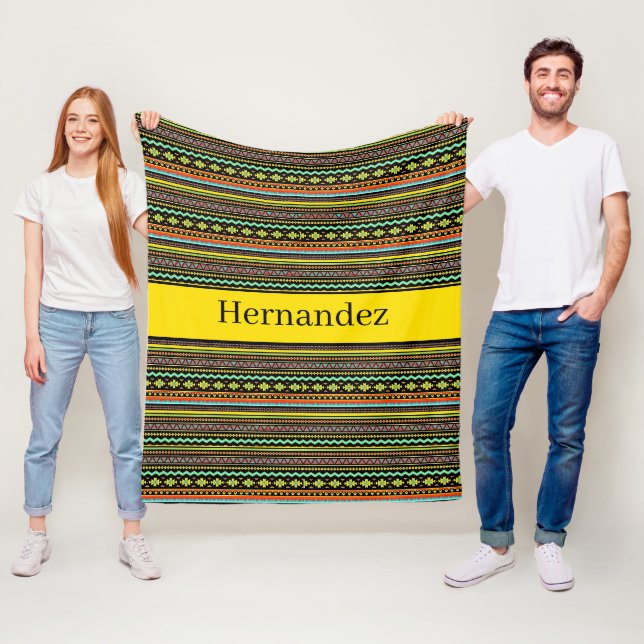 Personalized dark southwest pattern fleece blanket (In Situ)