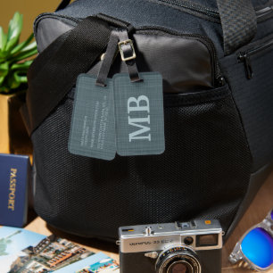 Personalized Dark Teal Blue Grey Monogram Luggage Tag
