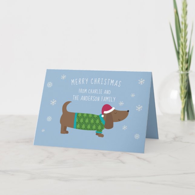 Personalized Daschund Cute Cartoon Christmas Card (Front)