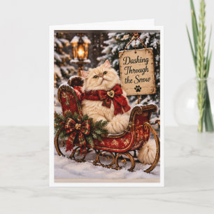 Personalized Dashing Through the Snow Persian Cat Card