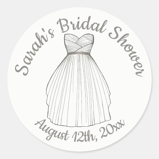 Personalized Date Bride Bridal Shower Wedding Gown Classic Round Sticker (Front)