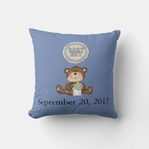 Personalized Date Teddy Bear with Balloon Throw Pillow