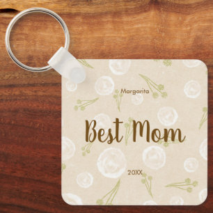 Personalized Dated 2-sided Best Mom Florals Keychain