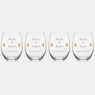 Personalized Dated B&W Starfish Stemless Wine Glass