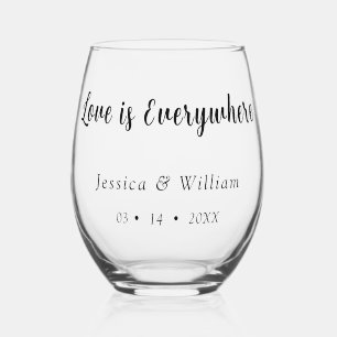 Personalized Dated Love is Everywhere Stemless Wine Glass