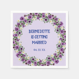 Personalized Dated Multicolored Purple Florals Napkin