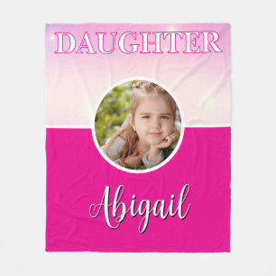 Personalized Daughter Photo and Name Hot Pink  Fleece Blanket