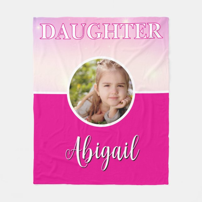Personalized Daughter Photo and Name Hot Pink  Fleece Blanket (Front)