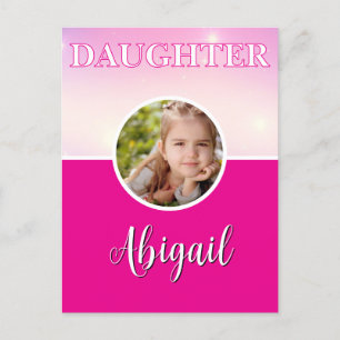 Personalized Daughter Photo and Name Hot Pink Postcard