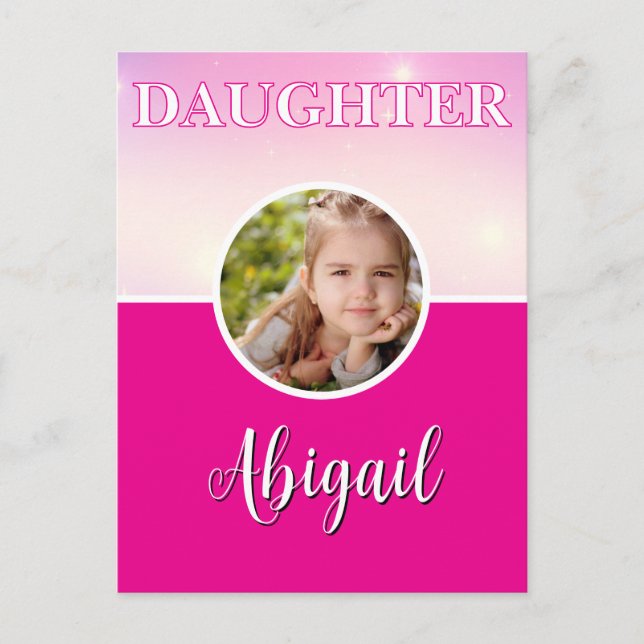 Personalized Daughter Photo and Name Hot Pink  Postcard (Front)