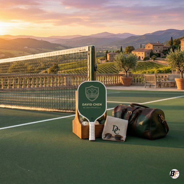 Personalized David Chen Green with Gold Crest, Est Pickleball Paddle (Creator Uploaded)