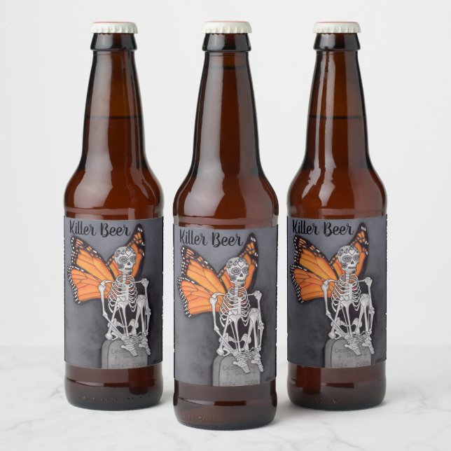 Personalized Day of the Dead Halloween Skeleton Beer Bottle Label (Bottles)