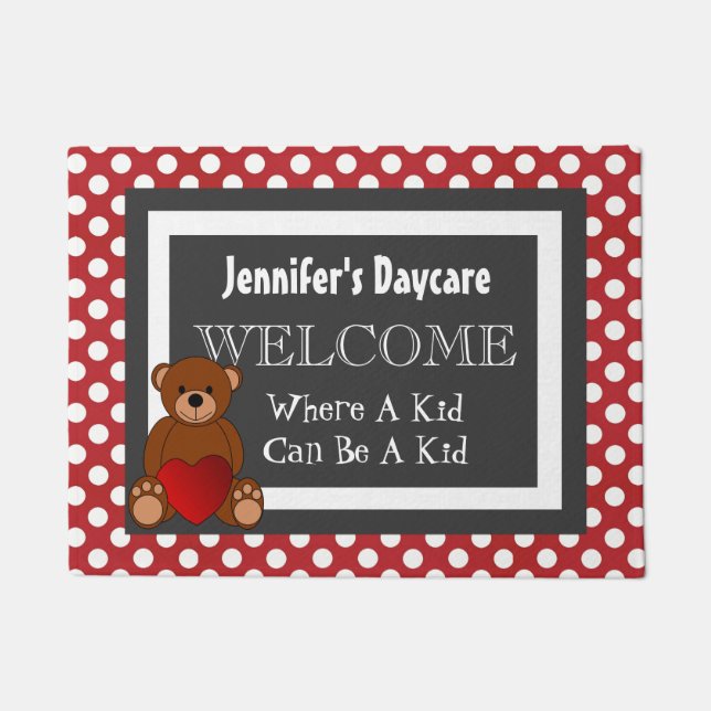 Personalized Daycare Fun Polka Dots Welcome Doormat (Front)