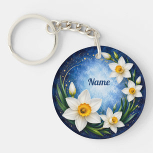 Personalized December Birth Flower Narcissus Keychain