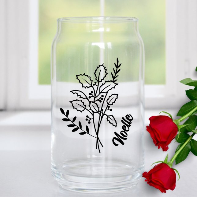 Personalized December Birth Month Flower Holly Can Glass (Creator Uploaded)
