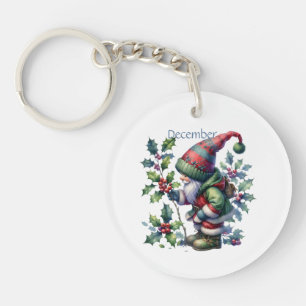 Personalized December Birth Month Garden Gnome  Keychain