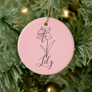 Personalized December Narcissus Birth Flower Gift Ceramic Ornament