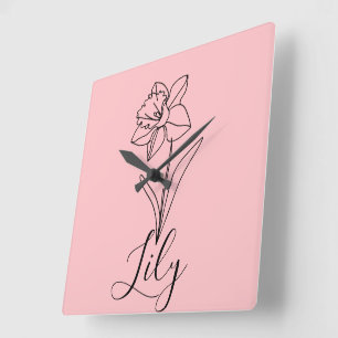 Personalized December Narcissus Birth Flower Gift  Square Wall Clock