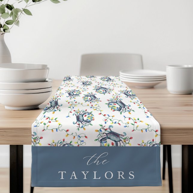 Personalized Deck the Claws Coastal Crab Christmas Short Table Runner (Creator Uploaded)