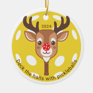 Personalized Deck the Halls with Pickleballs Ceramic Ornament