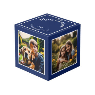 Personalized Decorative Blue Merry Christmas Photo Cube