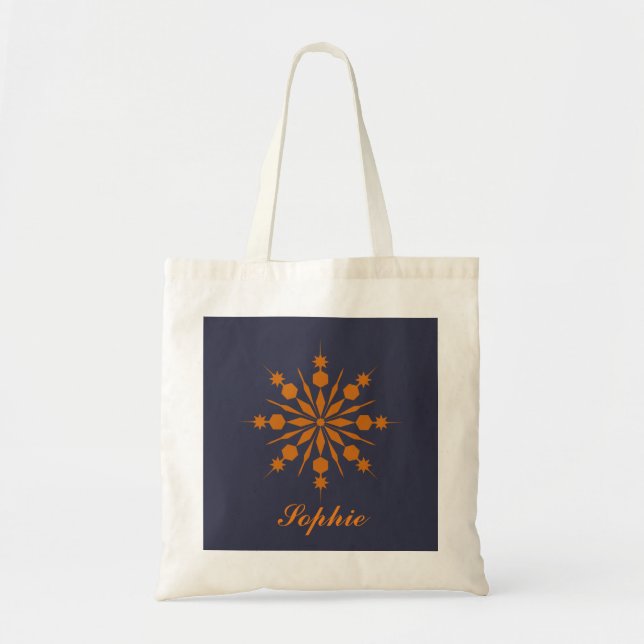 Personalized Decorative Christmas Orange Snowflake Tote Bag (Front)