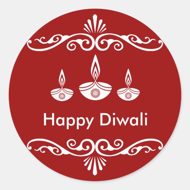 Personalized Decorative Diwali Design Classic Round Sticker (Front)