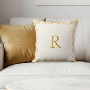 Personalized Decorative Pillow, Gold effec Initial Throw Pillow