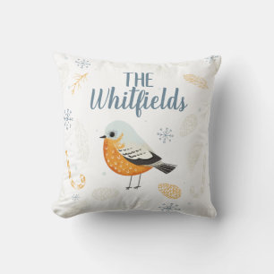 Personalized Decorative Robin Snowflakes Christmas Throw Pillow
